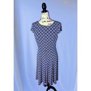 Jessica Howard Womens Size 8 Blue Argyle Pattern Sleeveless Midi Dress Fit Flare